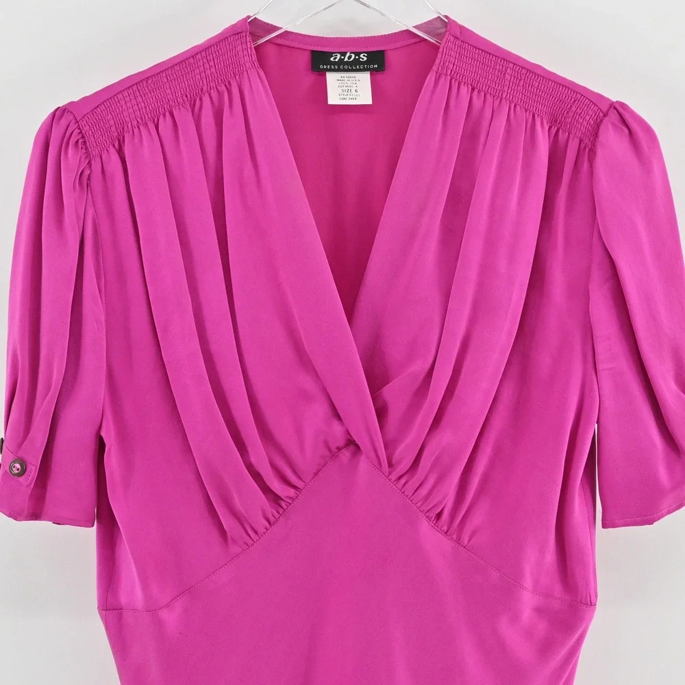 Vtg ABS Pink Silk‎ Dress Size 6 Draped Bust Romantic Cocktail Dopamine Y2k 90s